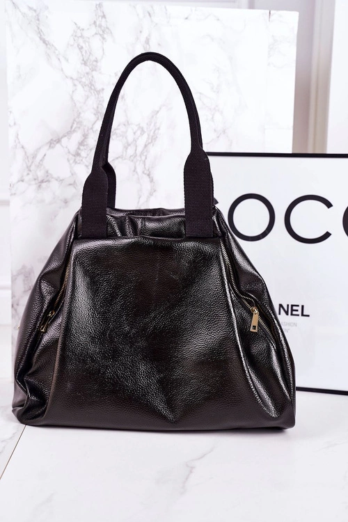 Torba Shopper Na Ramię LAURA BIAGGI Czarna Lakierowana