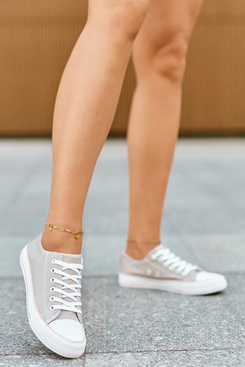 Damskie Materiałowe Klasyczne Niskie Trampki Ciemnobeżowe Lennabella