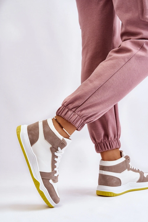 Wysokie Damskie Buty Sportowe Trampki Biało-Beżowe Rumour