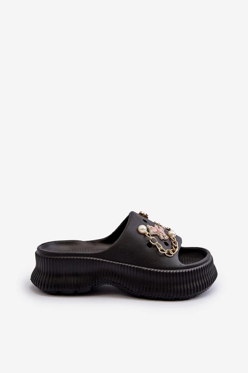 Damskie Piankowe Klapki Z Ozdobami Czarne Afariana