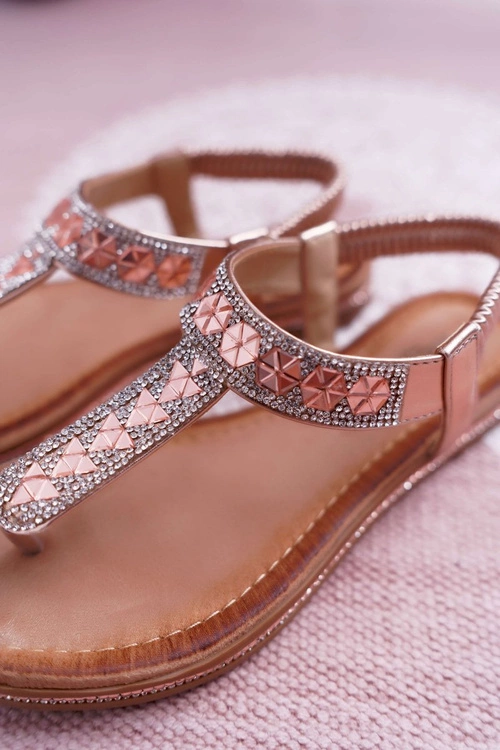 Sandały Damskie Płaskie Wsuwane Z Cyrkoniami Champagne Mabellena