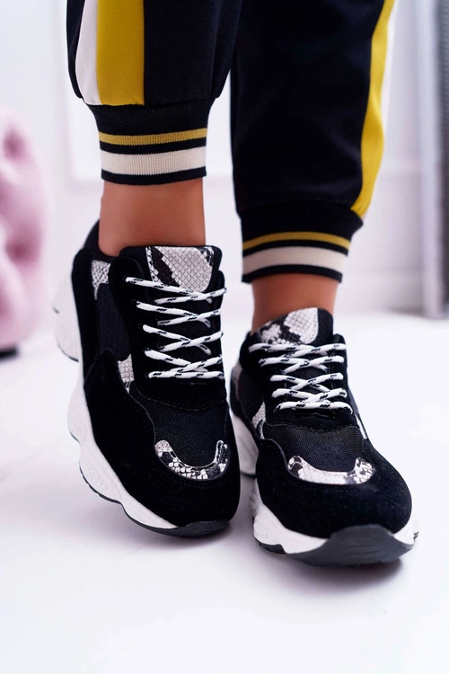 Sportowe Damskie Buty Zamszowe Czarne Skóra Węża Lollipop