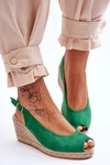 Zamszowe Sandały Na Koturnie Zielone Elsie