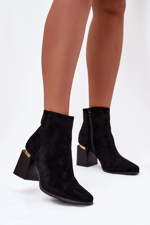 Ocieplane Botki Damskie Na Słupku Z Eko Zamszu Czarne Brivelle