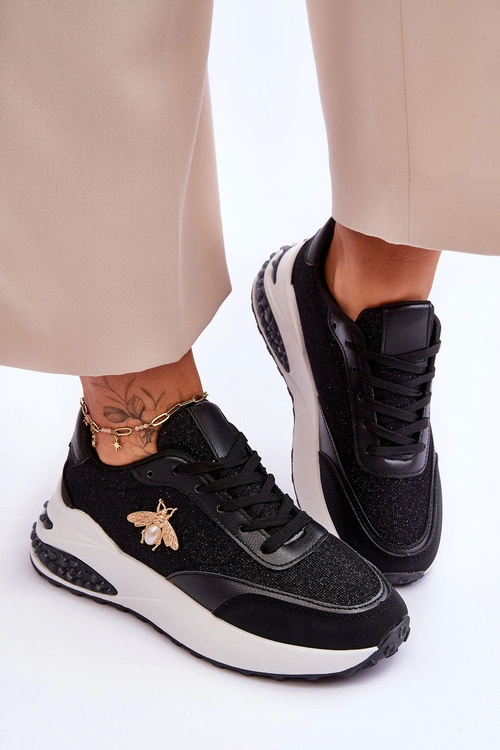 Błyszczące Buty Sportowe Z Ozdobą Czarne Seneca