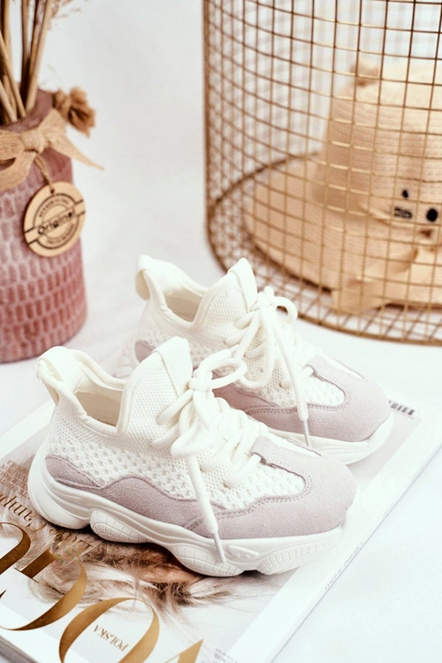 Sportowe Buty Dziecięce Sznurowane Zamszowe Białe Volema