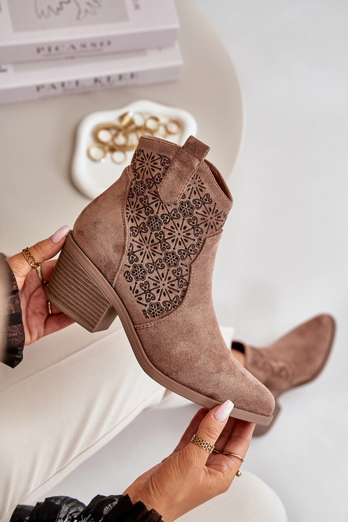 Ażurowe Botki Kowbojki Na Zamek Eko Zamszowe Brązowe S.Barski HY42-944