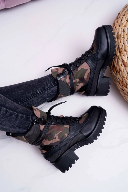 Damskie Botki Wysokie Czarne Moro Trapery Nemtere