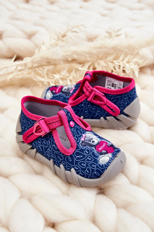 Buty Papcie Befado Miś 110P469 Granatowo-Różowe
