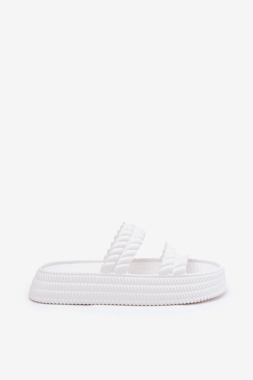 Piankowe Lekkie Klapki Damskie Na Platformie S.Barski ZK51-001 Białe