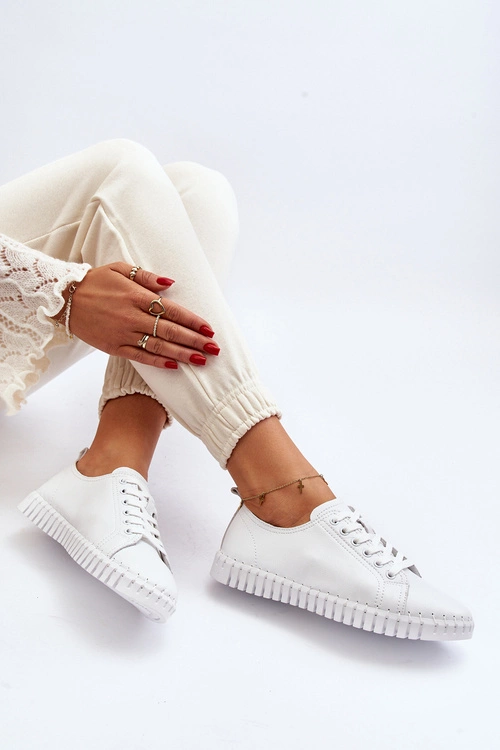 Skórzane Trampki Damskie Białe Xenobia