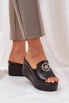 Klapki Na Platformie I Koturnie Z Ozdobą Czarne Nanessia
