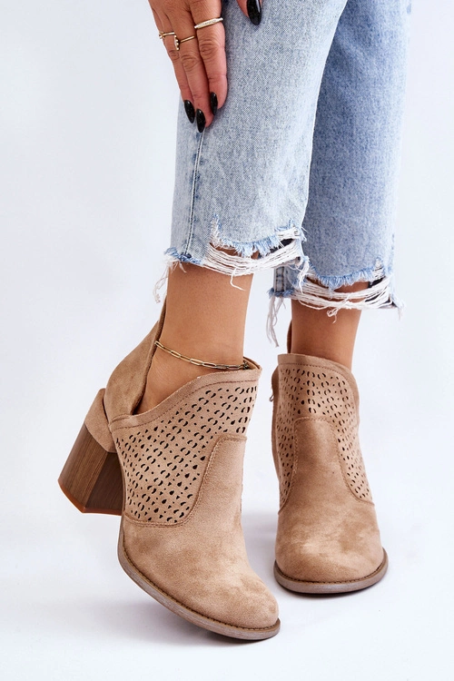 Zamszowe Botki Z Wycięciem Beżowe Layne