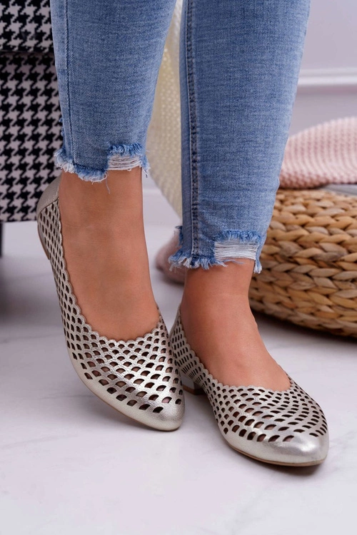 Baleriny Damskie Złote Skórzane Exquisite 1107/1