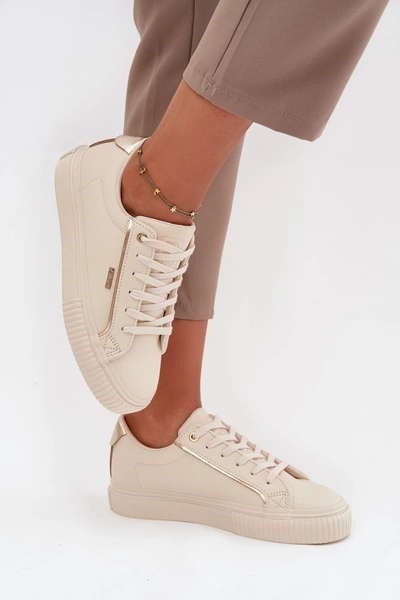 Damskie Sneakersy Z Eko Skóry Big Star SS274027 Beżowo-Złote