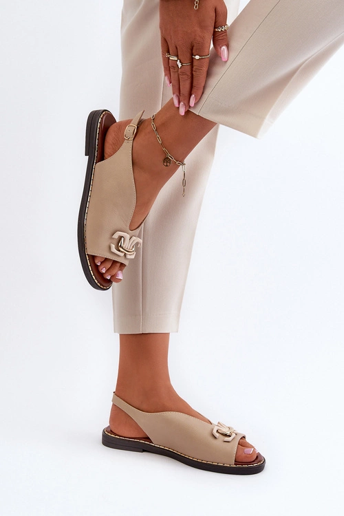 Sandały Damskie Na Płaskim Obcasie Z Ozdobą Beżowe Loraeleh