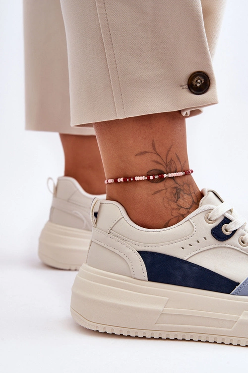 Damskie Buty Sportowe Na Masywnej Platformie Biało-Niebieskie Gemma