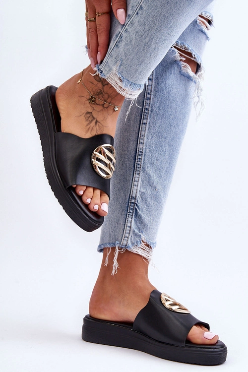 Damskie Klapki Z Ozdobą Czarne Secrets