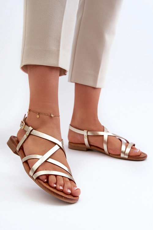 Płaskie Skórzane Sandały Damskie Maciejka 06635-25 Złote