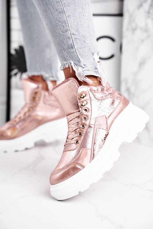 Sportowe Damskie Buty Ocieplane Różowo Złote Davan