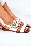 Skórzane Ażurowe Sandały Lewski Shoes 3042 Białe