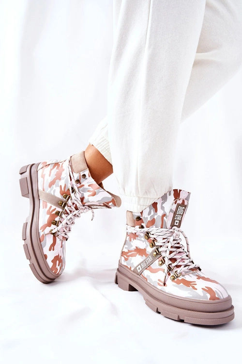 Skórzane Trapery Botki Big Star II274369 Moro Szare