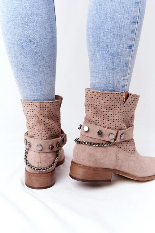 Ażurowe Wiosenne Botki Lewski Shoes 2905-0 Beżowe