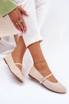 Płaskie Baleriny Z Paskiem Eko Zamszowe Beżowe Tirilina