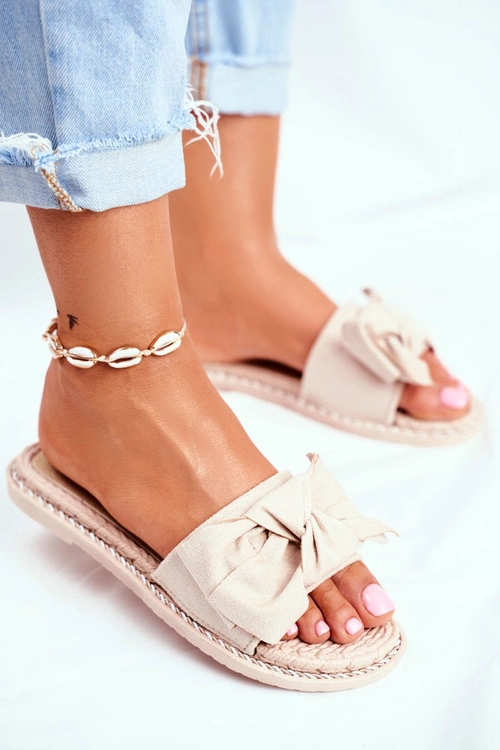 Klapki Damskie Z Kokardką Beżowe Happiness