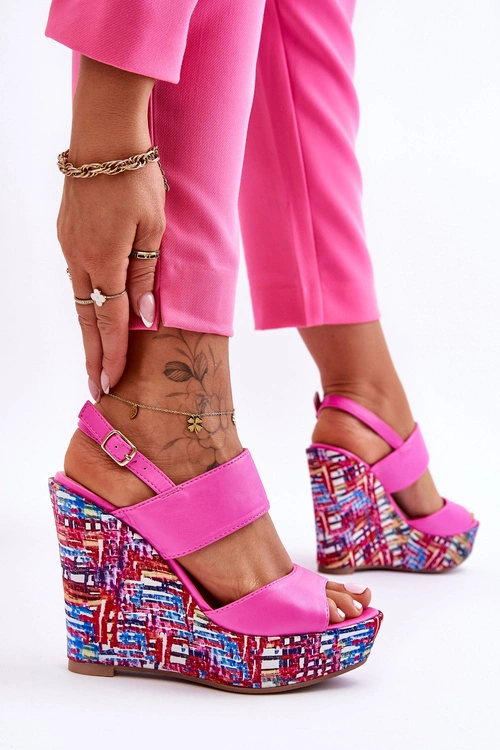 Damskie Sandałki Na Koturnie Różowe Calderia