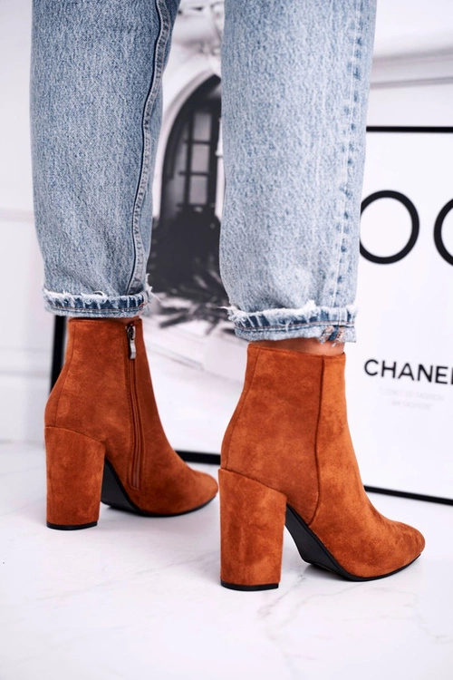 Botki Damskie na Słupku Zamszowe Camel Sharks