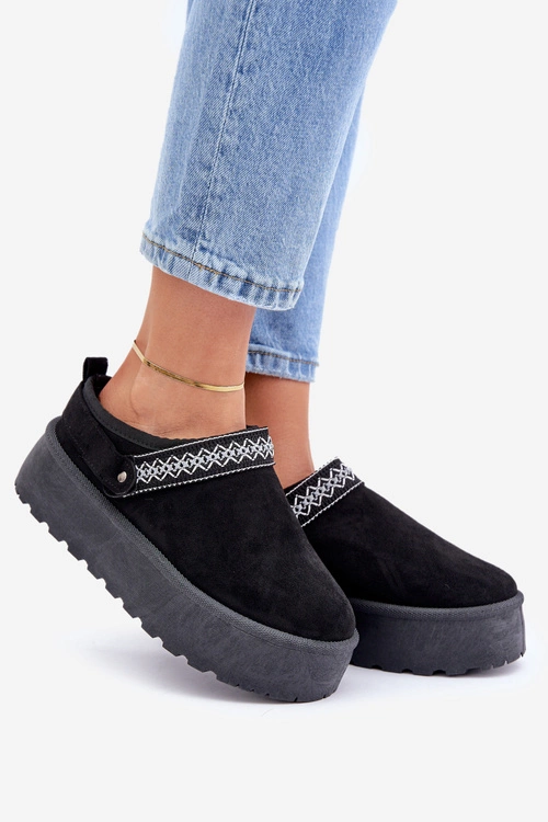 Śniegowce Z Ozdobnym Haftem Czarne Selithria