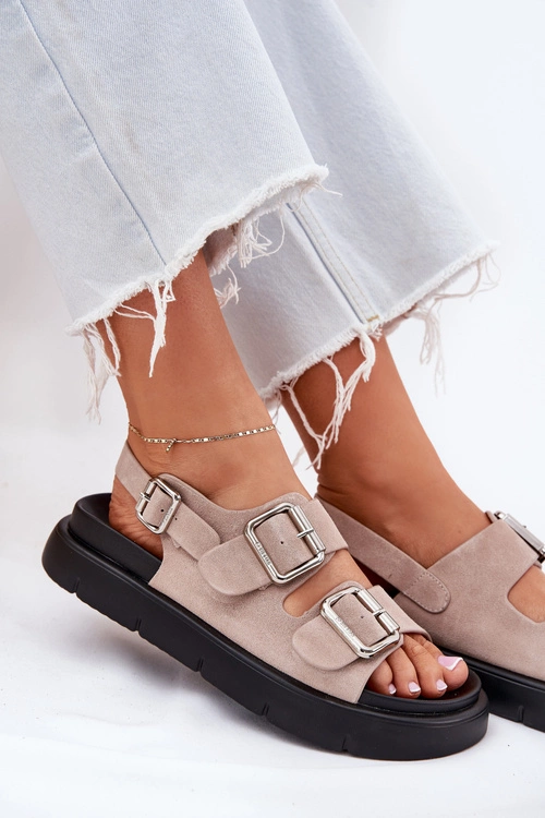 Zamszowe Sandały Damskie Z Klamrami Big Star RR274663 Jasnoróżowe