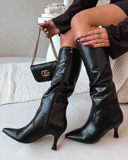 Kozaki Damskie Na Szpilce Z Eko Skóry Czarne Karella