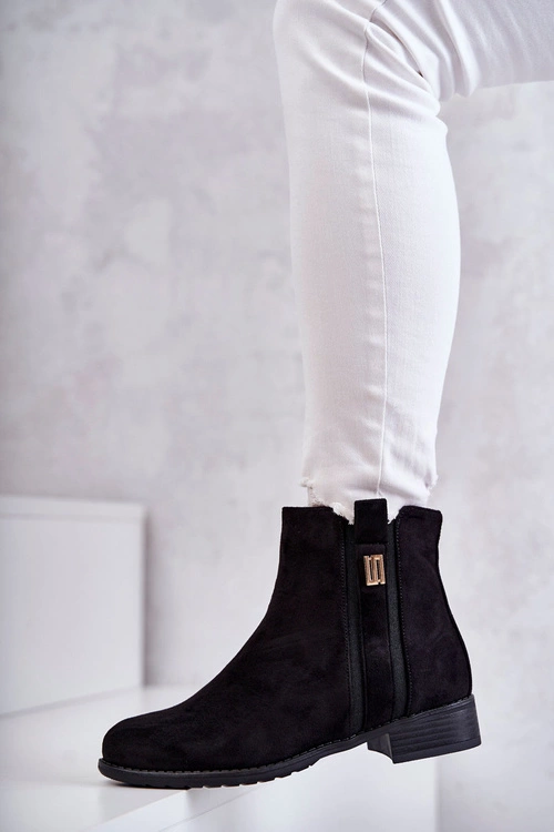 Damskie Zamszowe Botki Z Ozdobą Czarne Giana