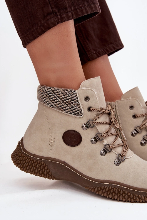 Ocieplane Botki Trapery Damskie Jasnobeżowe Zenaya