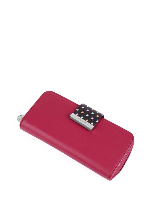 Damski Duży Portfel Na Suwak Kropki Fuksja Lunelly