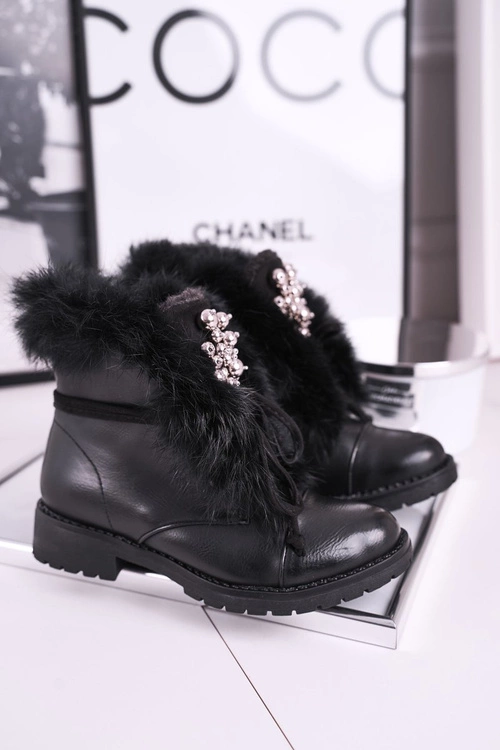 Dziecięce Ocieplane Botki Z Futerkiem Czarne Ella
