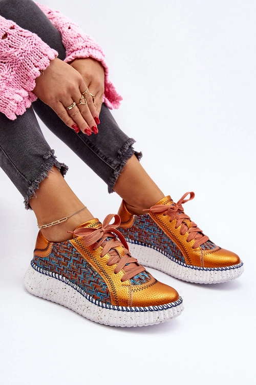 Skórzane Buty Sportowe Damskie Maciejka 06327-18 Pomarańczowe