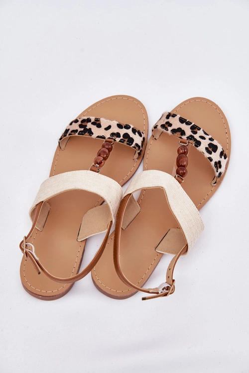 Płaskie Sandały Damskie Z Koralikami Panterka Beżowe Virona
