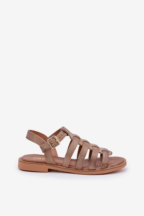 Skórzane Sandały Na Płaskim Obcasie Zazoo 3686 Ciemnobeżowe