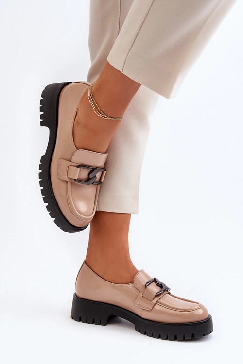 Lakierowane Mokasyny Damskie Beżowe Santtes