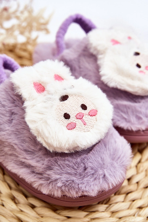 Kapcie Dziecięce Futrzane Króliczek Fioletowe Dicera