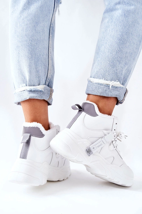 Damskie Ocieplane Sneakersy Śniegowce Białe Kaphia