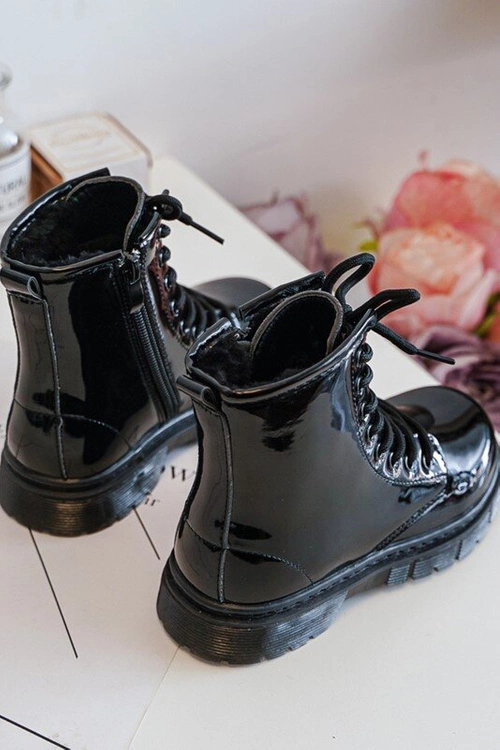 Dziecięce Botki Lakierowane Z Suwakiem Czarne Tibbie