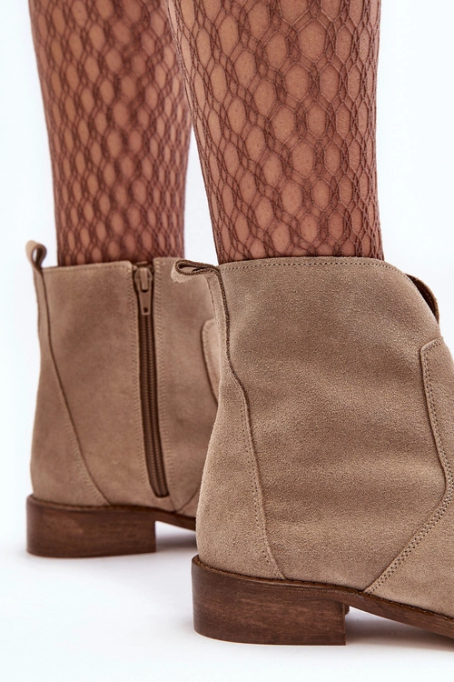 Zamszowe Botki Damskie Na Suwak Beżowe Nicole 2829