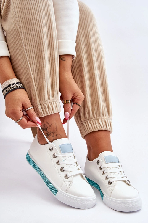 Niskie Trampki Damskie Z Dżetami Biało-Niebieskie Demira