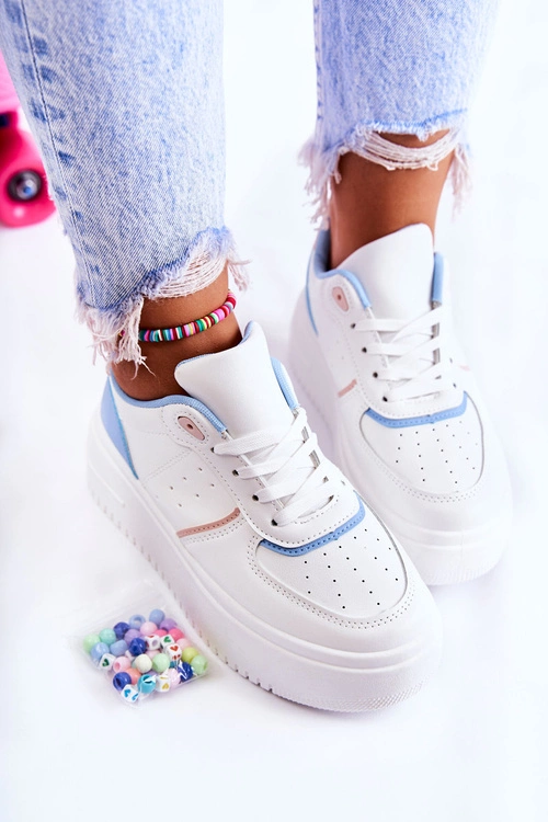 Damskie Wiązane Buty Sportowe Sneakersy Biało-Niebieskie Manila