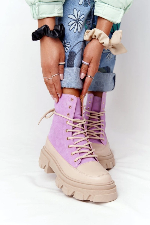 Zamszowe Botki Workery Lewski Shoes 3007-0 Fioletowe