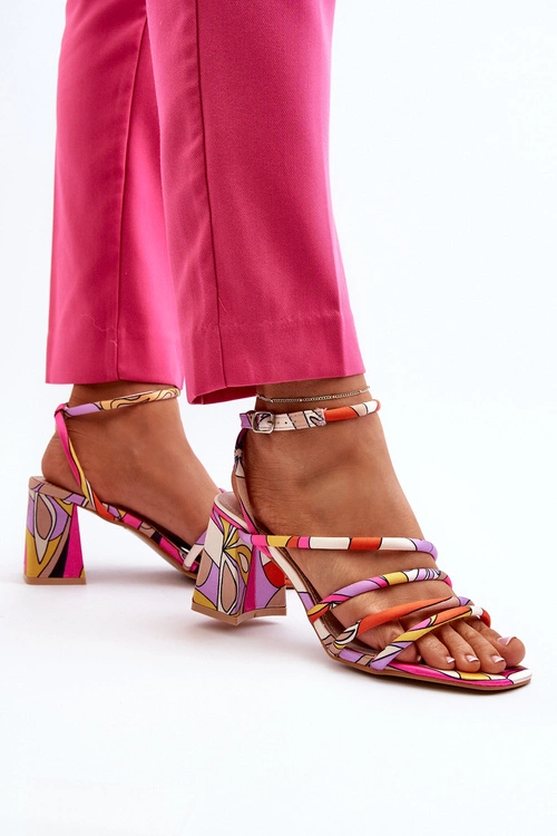 Wzorzyste Sandały Na Słupku Fioletowe Jenglla